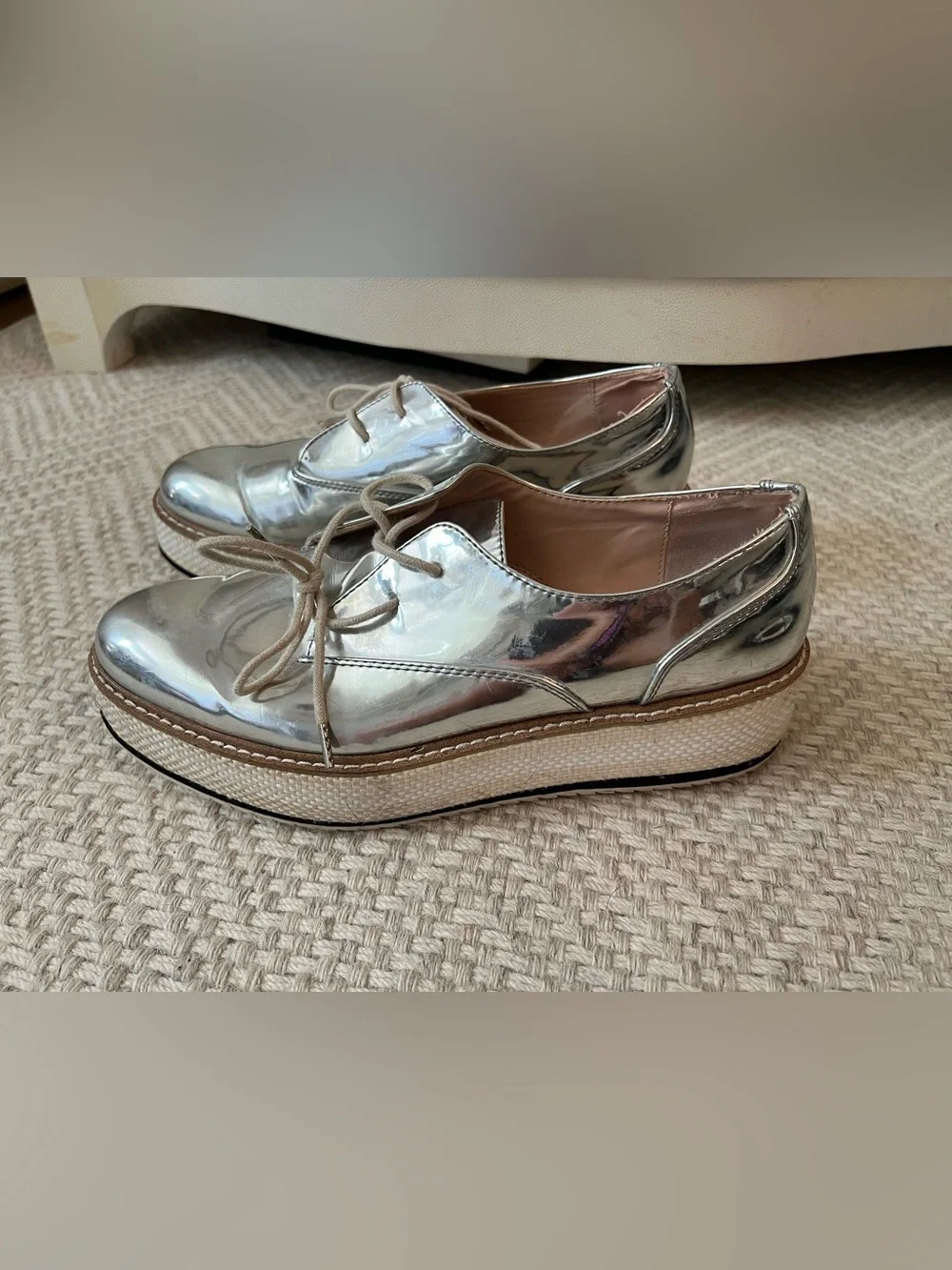 Zara Metallic Silver Platform Lace-Up Oxfords